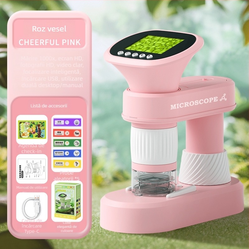 Microscop optic electronic pentru copii, portabil, de mână, pentru experimente științifice, nivel profesional, imagine de înaltă definiție, pentru observarea bacteriilor