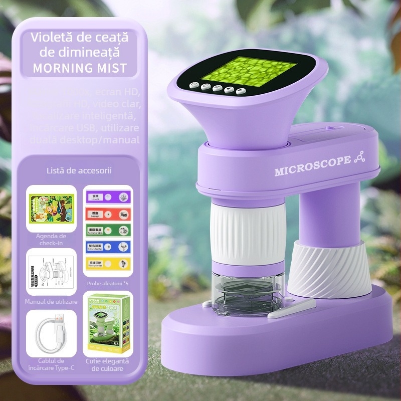 Microscop optic electronic pentru copii, portabil, de mână, pentru experimente științifice, nivel profesional, imagine de înaltă definiție, pentru observarea bacteriilor
