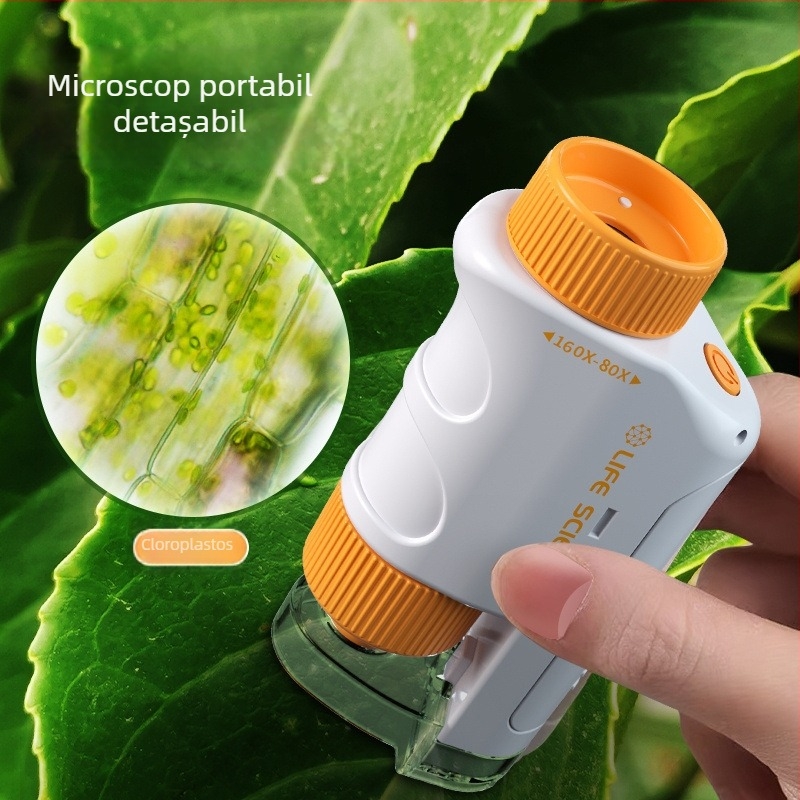 Microscop pentru copii — portabil, optic, electric, cu mărire mare, jucărie educațională științifică pentru copii 7–14 ani