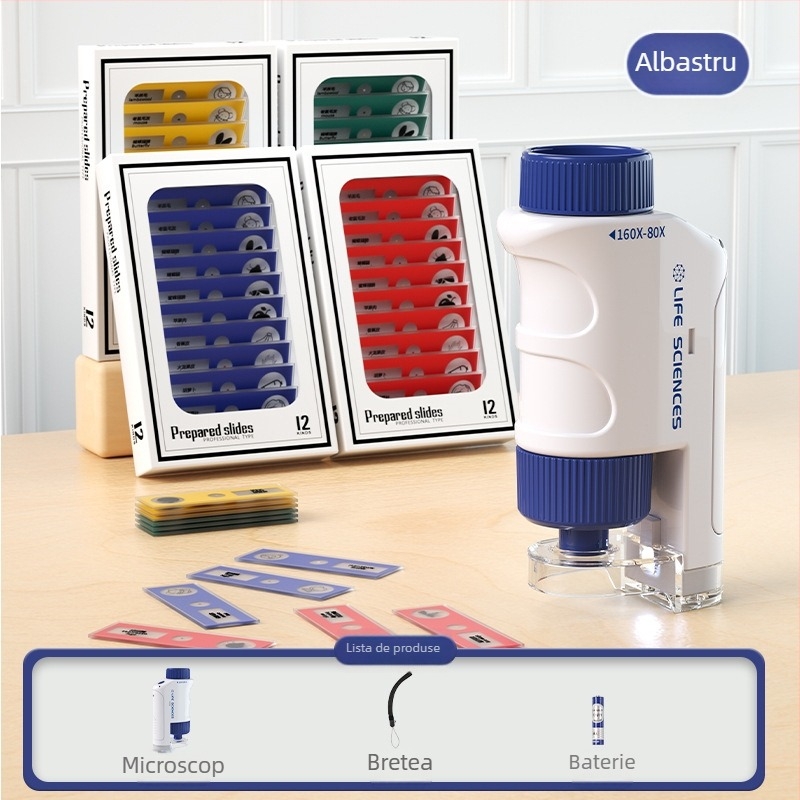 Microscop pentru copii — portabil, optic, electric, cu mărire mare, jucărie educațională științifică pentru copii 7–14 ani