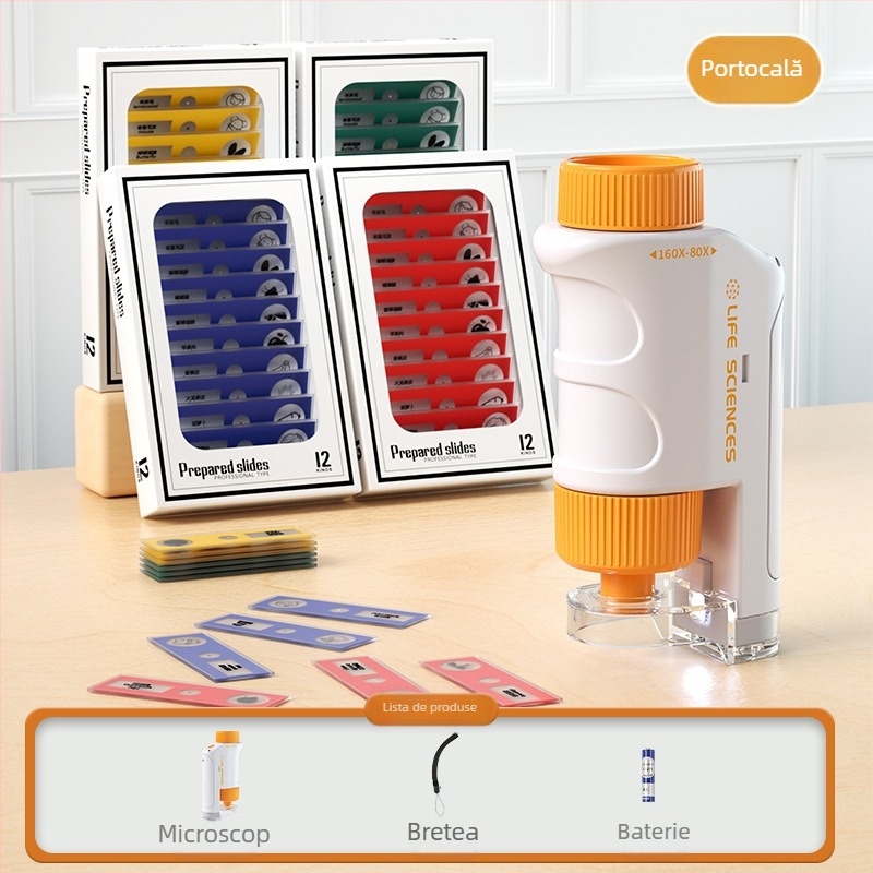 Microscop pentru copii — portabil, optic, electric, cu mărire mare, jucărie educațională științifică pentru copii 7–14 ani