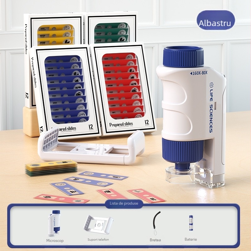 Microscop pentru copii — portabil, optic, electric, cu mărire mare, jucărie educațională științifică pentru copii 7–14 ani