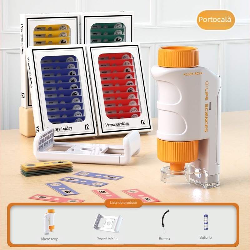 Microscop pentru copii — portabil, optic, electric, cu mărire mare, jucărie educațională științifică pentru copii 7–14 ani