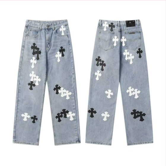 Jeans croială dreaptă cu imprimeu, talie înaltă, fermoar, țesătură japoneză