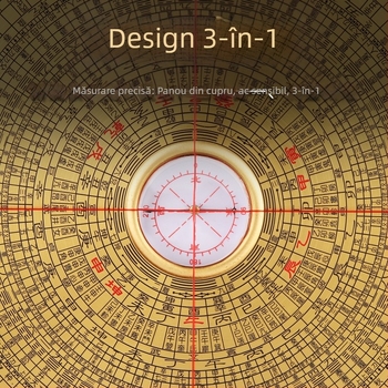 Disc de compas din cupru, stil chinezesc, sculptură cu Bagua, precizie înaltă