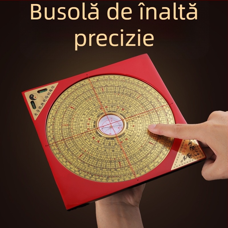 Disc de compas din cupru, stil chinezesc, sculptură cu Bagua, precizie înaltă