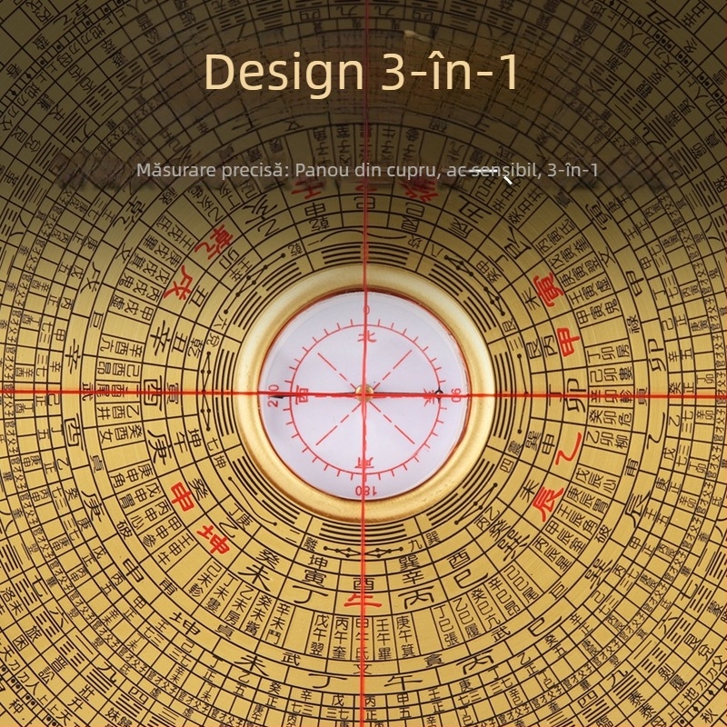 Disc de compas din cupru, stil chinezesc, sculptură cu Bagua, precizie înaltă