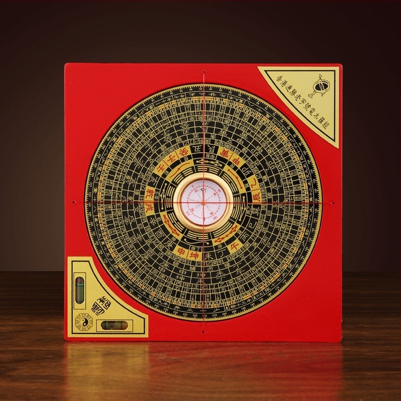 Disc de compas din cupru, stil chinezesc, sculptură cu Bagua, precizie înaltă