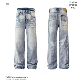 Jeansi, unisex, croi drept, talie medie, denim din bumbac, fermoar