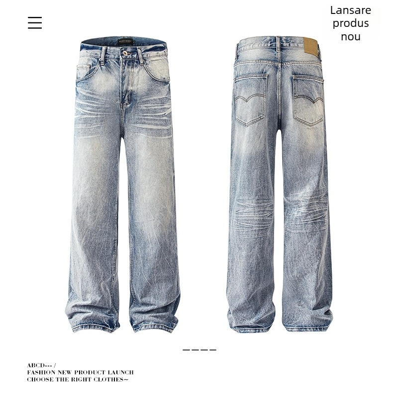 Jeansi, unisex, croi drept, talie medie, denim din bumbac, fermoar