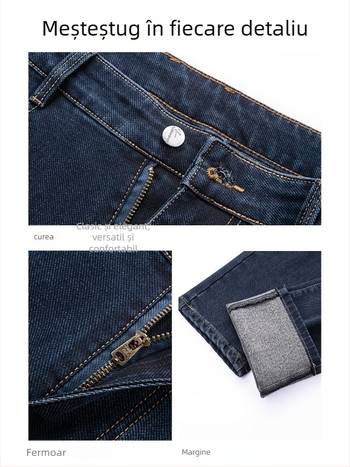 Jeans bărbați denim din bumbac-elastan, spălare cu apă, croială dreaptă, talie medie, fermoar