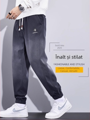 Jeansi bărbați cu căptușeală fleece în gradient, talie medie cu curea, croială lejeră jogger — Lyocell amestec