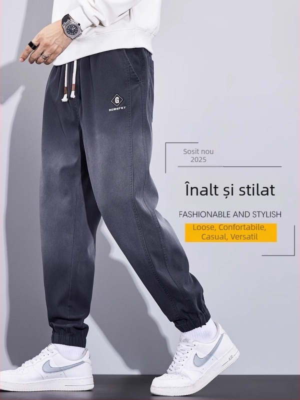 Jeansi bărbați cu căptușeală fleece în gradient, talie medie cu curea, croială lejeră jogger — Lyocell amestec