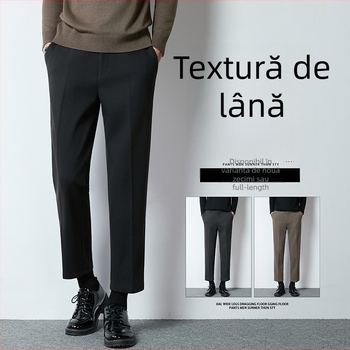 Pantaloni bărbați stil coreean, croială dreaptă, lungime 9/10, slim-fit, primăvară-toamnă, 100% poliester