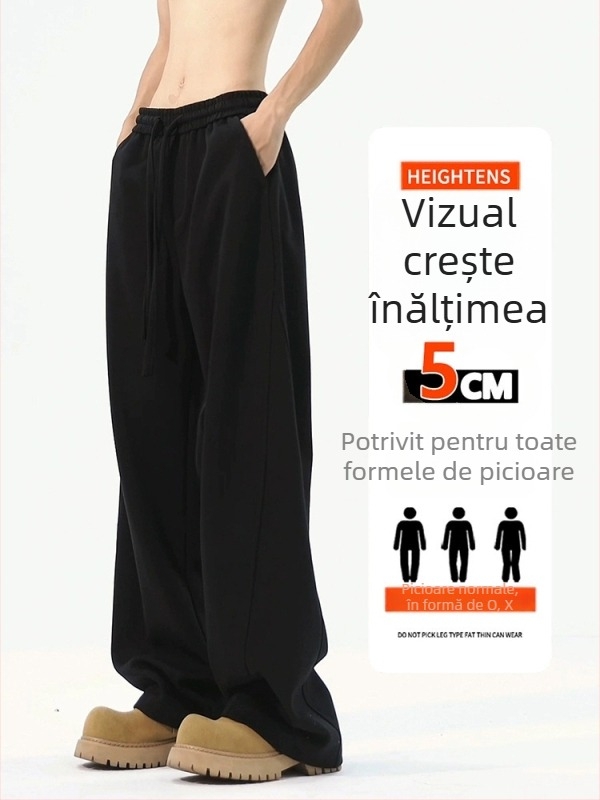 Pantaloni sport casual pentru bărbați, croială lejeră, talie medie, lungi, croială dreaptă, material poliester-elastan