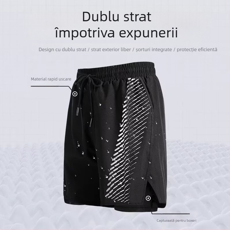 Șorturi sportive pentru bărbați, ușoare, uscate rapid, croială lejeră, poliester, vară