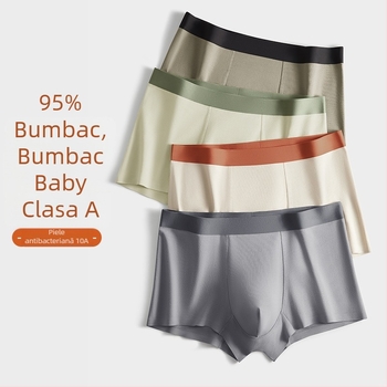 Boxeri bărbați din bumbac, respirabili, antibacterieni, 95% bumbac, talie medie, fără cusături