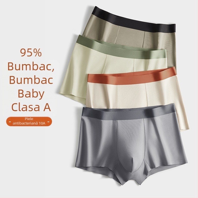 Boxeri bărbați din bumbac, respirabili, antibacterieni, 95% bumbac, talie medie, fără cusături