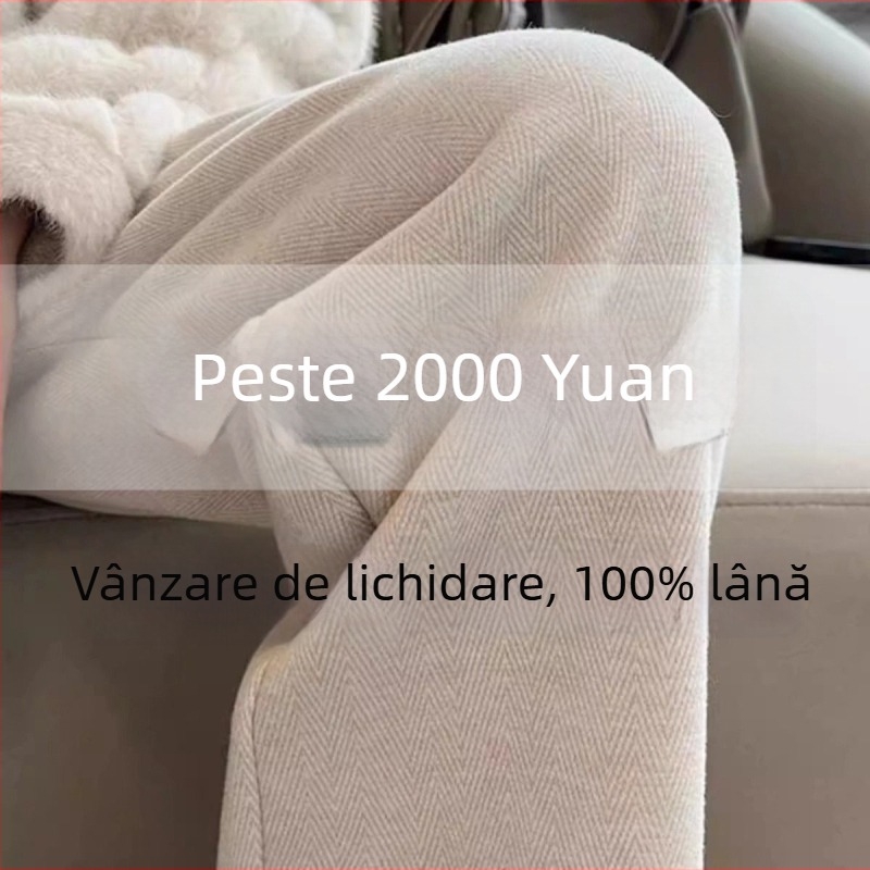 Pantaloni femei cu croială largă din țesătură lână, 80–90% lână, lungi, casual iarnă 2025