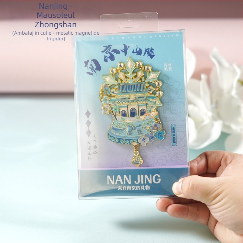 Magnet de frigider metalic cu peisaj din Nanjing – Omagiu Templului Jiming, stil antic, aliaj de zinc, brand Duoli