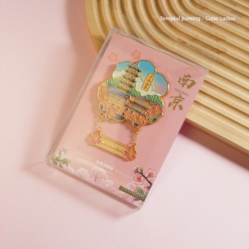 Magnet de frigider metalic cu peisaj din Nanjing – Omagiu Templului Jiming, stil antic, aliaj de zinc, brand Duoli