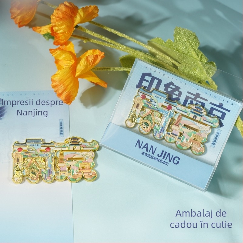 Magnet de frigider metalic cu peisaj din Nanjing – Omagiu Templului Jiming, stil antic, aliaj de zinc, brand Duoli