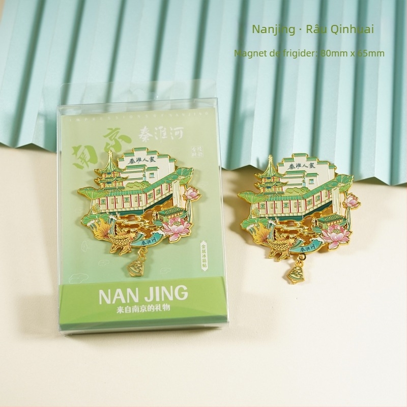 Magnet de frigider metalic cu peisaj din Nanjing – Omagiu Templului Jiming, stil antic, aliaj de zinc, brand Duoli