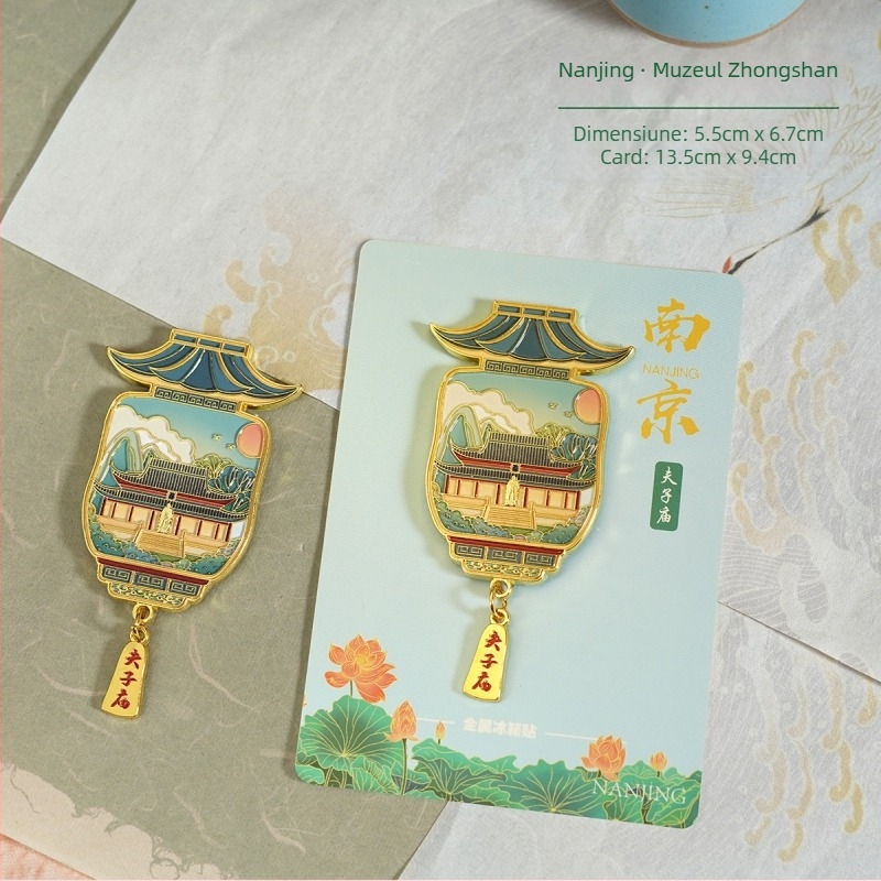 Magnet de frigider metalic cu peisaj din Nanjing – Omagiu Templului Jiming, stil antic, aliaj de zinc, brand Duoli