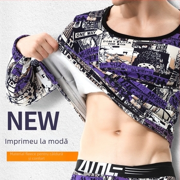 Tricou de bază pentru bărbați din poliester cu căptușeală de fleece, guler rotund, mâneci lungi, greutate moderată 161-180 g/m2