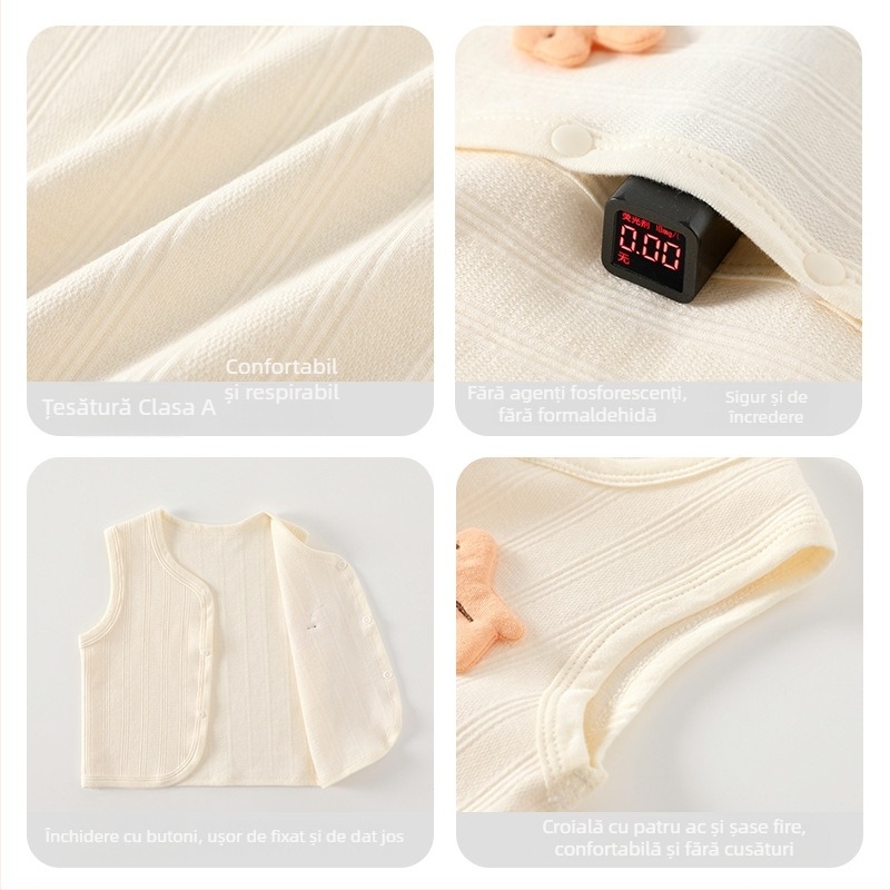 Vestă pentru bebeluți din bumbac, unisex, fără glugă, închidere cu nasturi pe un singur rând, pentru 0-12 luni