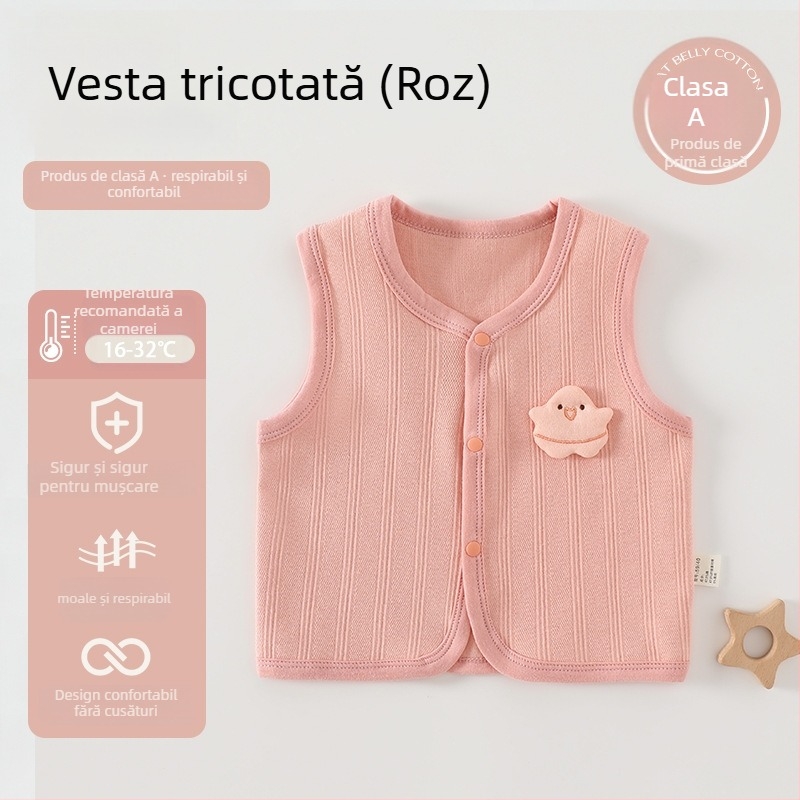 Vestă pentru bebeluți din bumbac, unisex, fără glugă, închidere cu nasturi pe un singur rând, pentru 0-12 luni