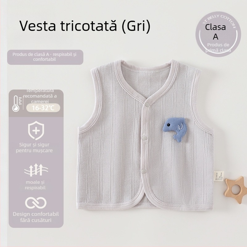 Vestă pentru bebeluți din bumbac, unisex, fără glugă, închidere cu nasturi pe un singur rând, pentru 0-12 luni
