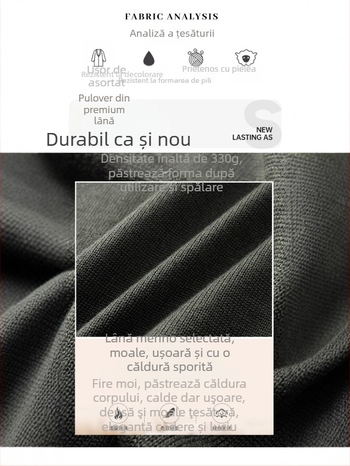 Pulover bărbătesc din lână cu decolteu în V, mânecă lungă, căptușeală din fleece, 30–35% lână, tricotaj gros