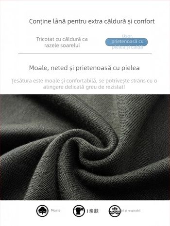 Pulover bărbătesc din lână cu decolteu în V, mânecă lungă, căptușeală din fleece, 30–35% lână, tricotaj gros