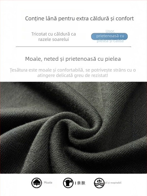 Pulover bărbătesc din lână cu decolteu în V, mânecă lungă, căptușeală din fleece, 30–35% lână, tricotaj gros