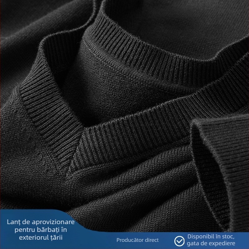 Pulover bărbătesc din lână cu decolteu în V, mânecă lungă, căptușeală din fleece, 30–35% lână, tricotaj gros