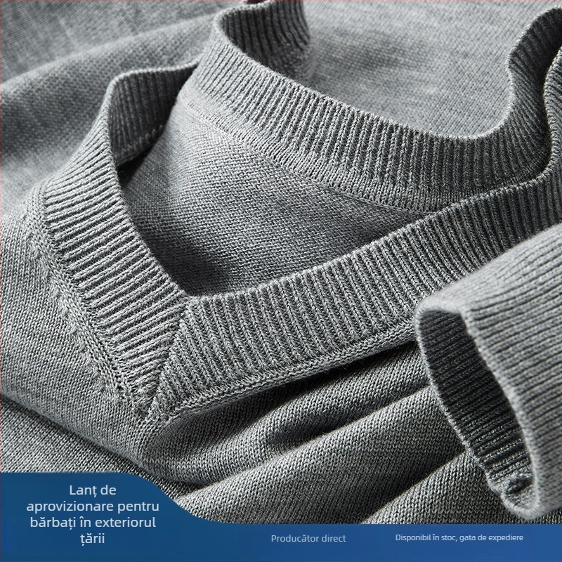 Pulover bărbătesc din lână cu decolteu în V, mânecă lungă, căptușeală din fleece, 30–35% lână, tricotaj gros