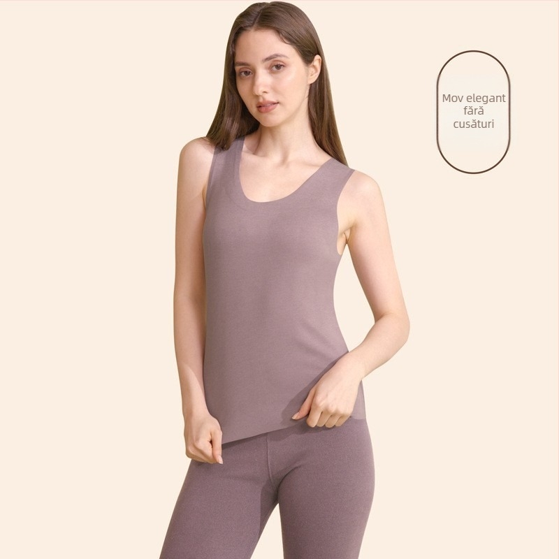 Vestă de bază caldă pentru bărbați, căptușită cu fleece, fără cusături, țesătură poliester cu trei straturi