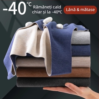 Vesta caldă din lână-mătase, fără cusături, dublu strat, guler rotund, grosime 201-250 g/m²