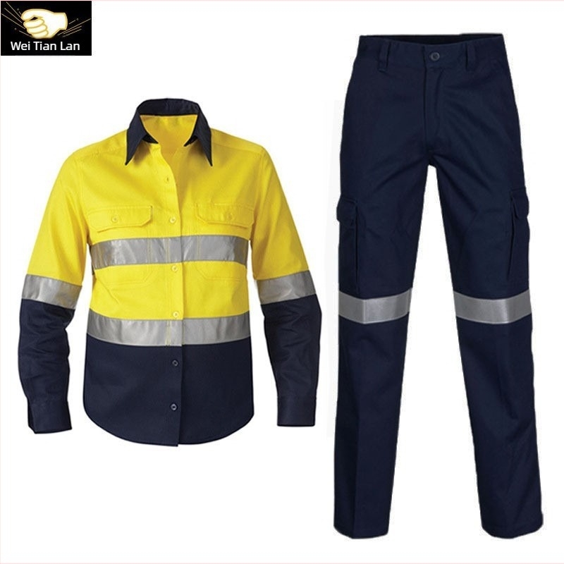 Pantaloni de lucru - 100% bumbac, rezistenți la uzură, reflectanți, respirabili, pentru construcții, exploatare/minerit și industrie petrolieră