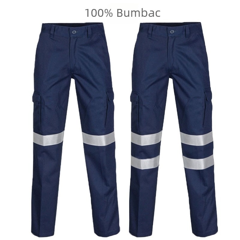 Pantaloni de lucru - 100% bumbac, rezistenți la uzură, reflectanți, respirabili, pentru construcții, exploatare/minerit și industrie petrolieră