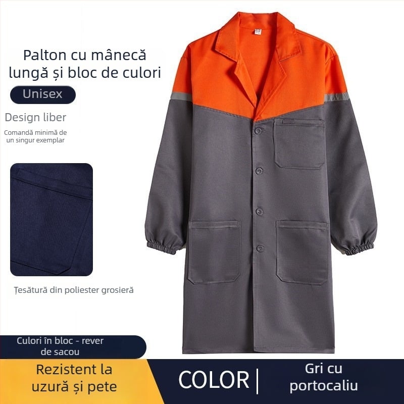 Haină de lucru pentru bărbați din corduroy, lungă, rezistentă la pete, poliester, căptușeală 100%, patru sezoane