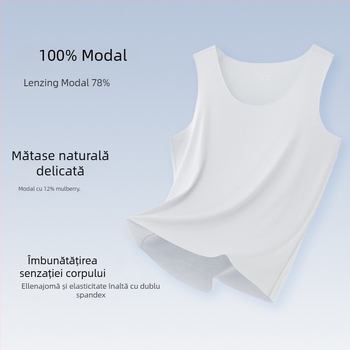 Tricou fără mâneci pentru bărbați, amestec Mulberry Silk Modal, guler rotund, ușor 121–140 g/m², stil sport