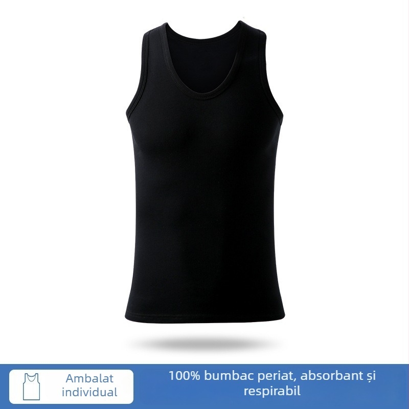 Top de bază din bumbac pentru bărbați, 90–95% bumbac, guler rotund, stil versatil