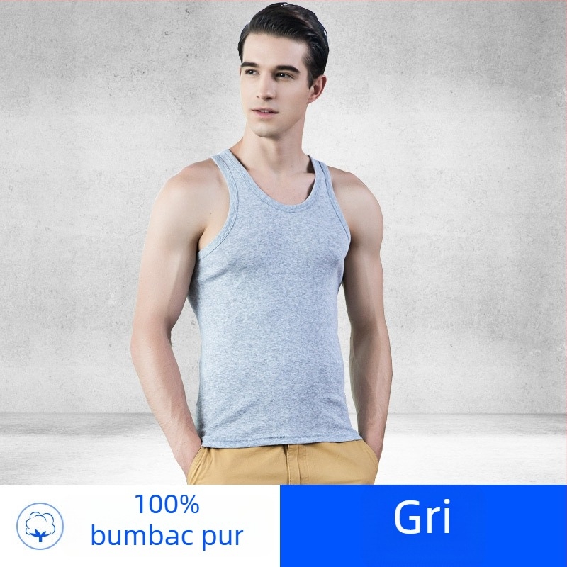 Maieu bărbați din bumbac 100%, fără mâneci, decolteu rotund, material ușor 121–140 g/m², vară 2025