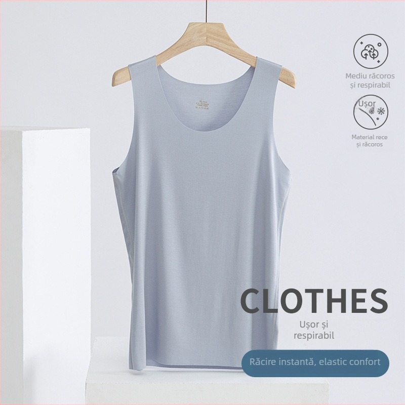 Vesta de vară pentru bărbați din Modal, umeri late, guler rotund, 80-90% Modal, grosime moderată 161-180 g/m2