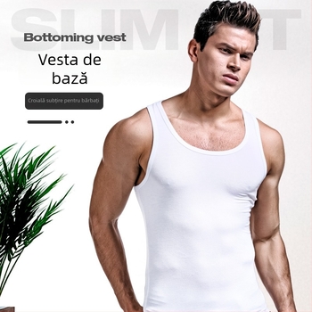 Vesta masculină din viscoză, cu umeri largi, croială slim, guler rotund, țesătură groasă 201-250 g/m2, vară/toamnă