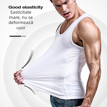 Vesta masculină din viscoză, cu umeri largi, croială slim, guler rotund, țesătură groasă 201-250 g/m2, vară/toamnă