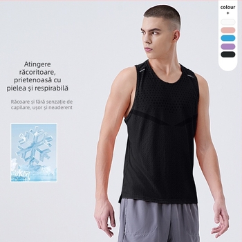 Vesta masculină cu uscare rapidă, fără mâneci, pentru alergare — model în carouri, 100% poliester, Ice Silk, absorbție a transpirației, vară