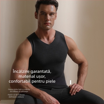 Veste termică pentru bărbați cu gât în V, căptușită cu fleece, țesătură tricotată, lungime medie, poliester-spandex (90–95% poliester)